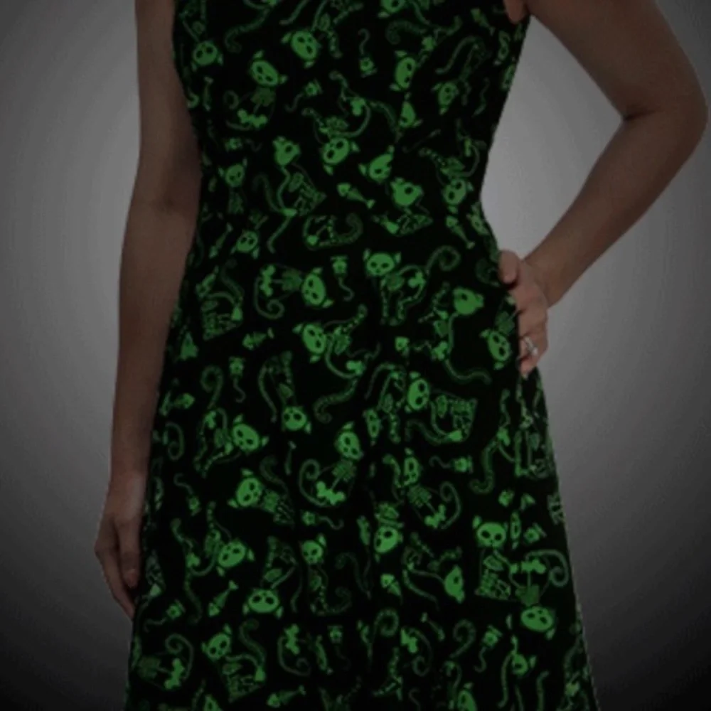 ModCloth Black Mini Dress with White Skeleton Cat Print - Picture 2 of 4